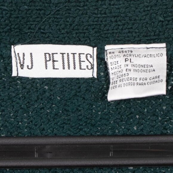 VJ Petites VTG Cardigan Sweater L Womens Green Acrylic Knit Button VNeck - Picture 4 of 5